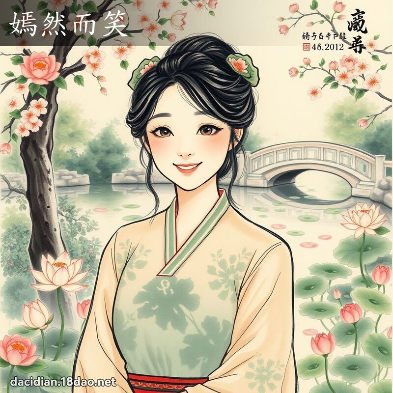 嫣然而笑 - 中華成語配圖