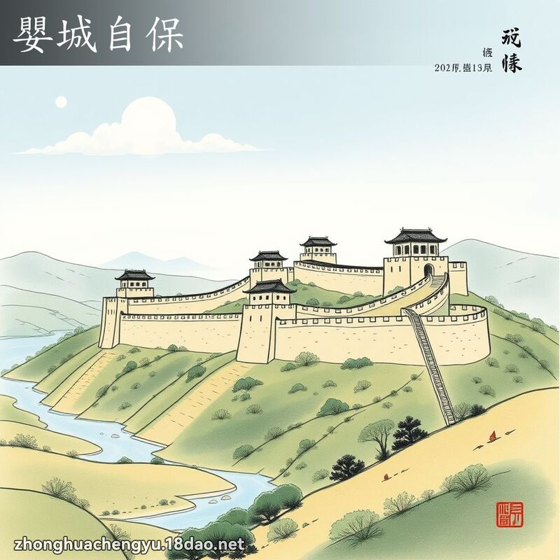 婴城自保 - 中华成语配图
