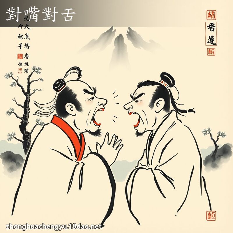 对嘴对舌 - 中华成语配图