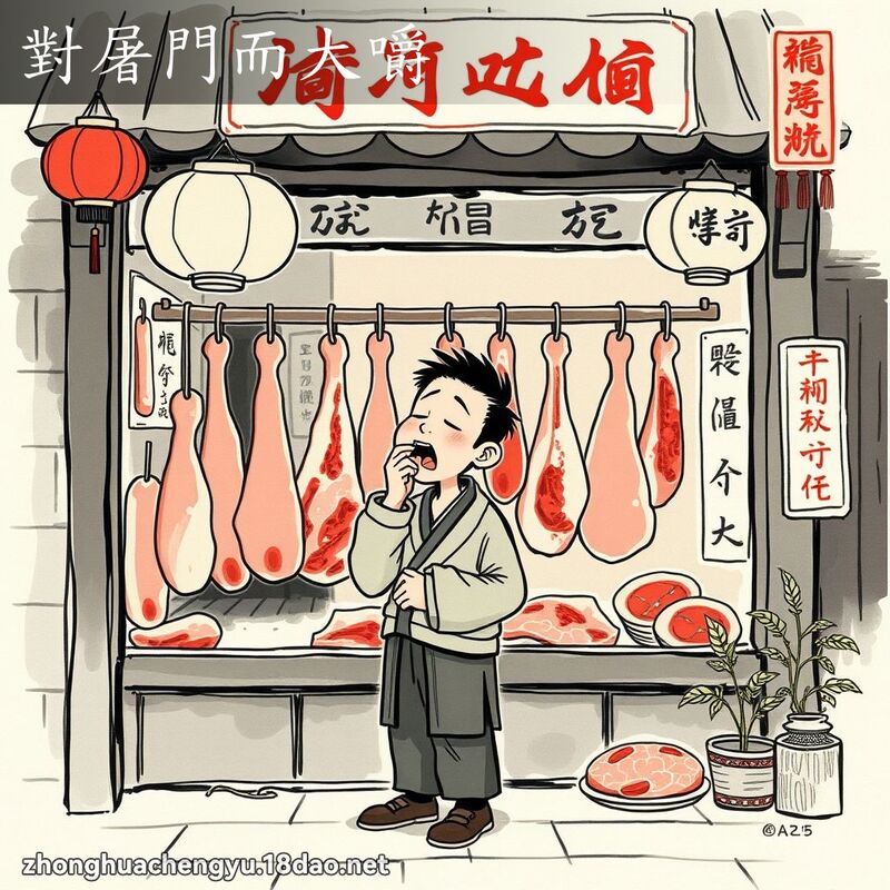 對屠門而大嚼 - 中華成語配圖