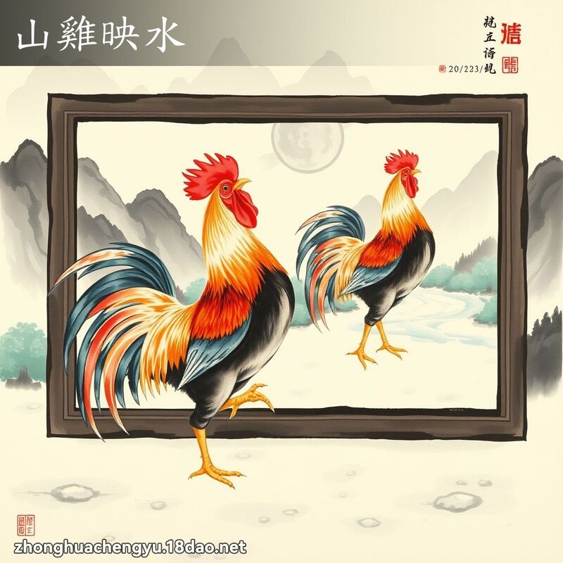 山鸡映水 - 中华成语配图