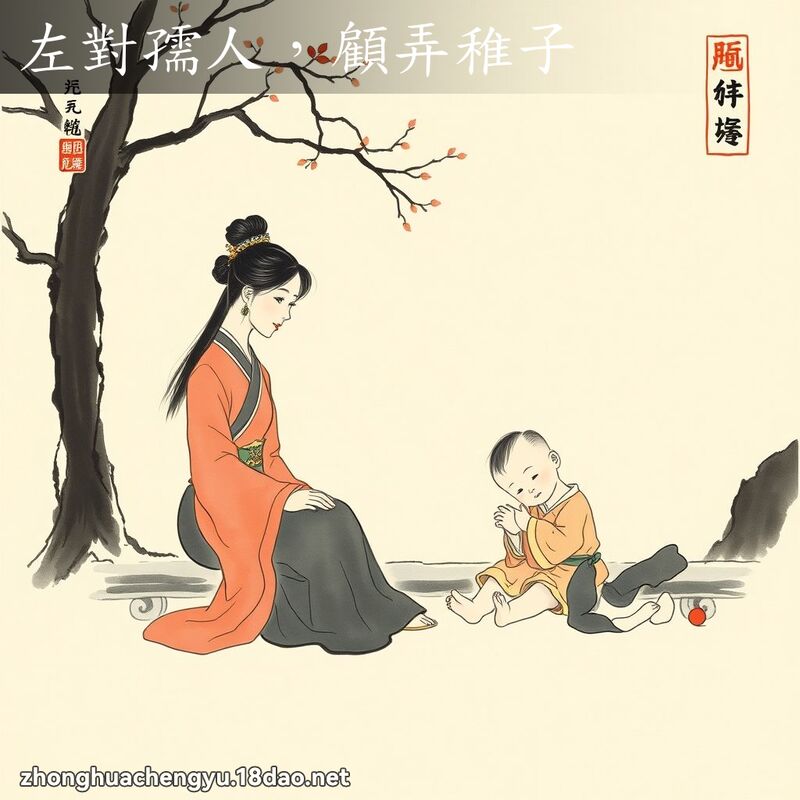 左對孺人，顧弄稚子 - 中華成語配圖