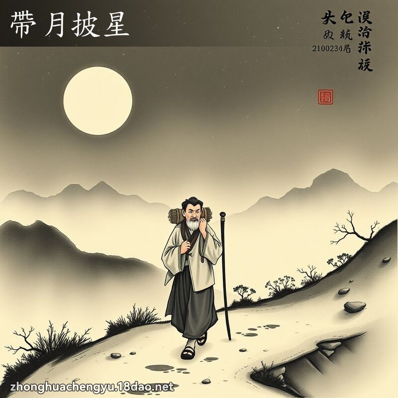 帶月披星 - 中華成語配圖