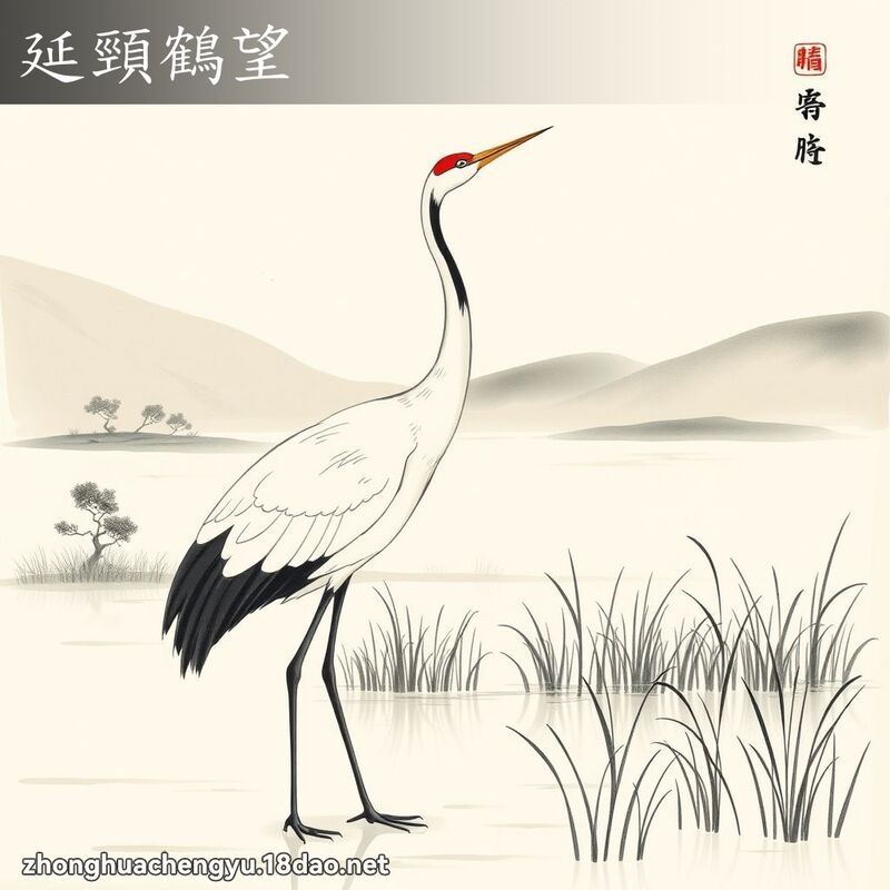 延颈鹤望 - 中华成语配图