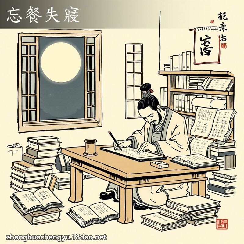 忘餐失寢 - 中華成語配圖