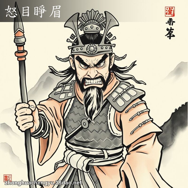 怒目睜眉 - 中華成語配圖