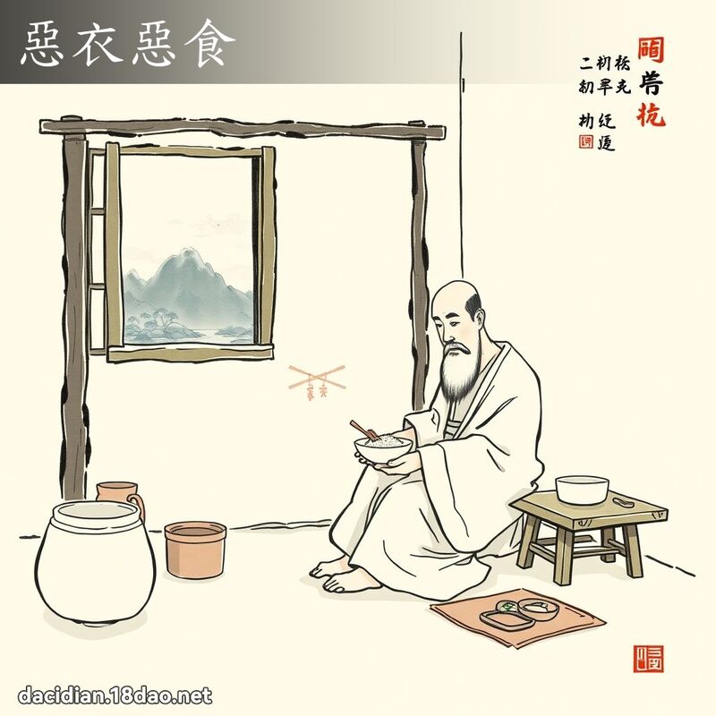 恶衣恶食 - 中华成语配图