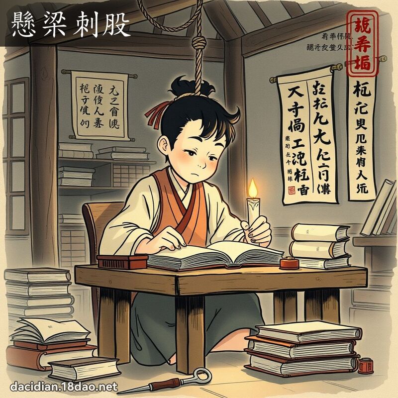 悬梁刺股 - 中华成语配图