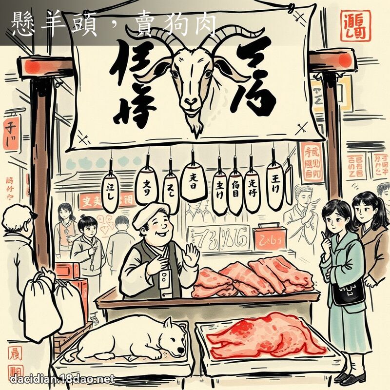 悬羊头，卖狗肉 - 中华成语配图