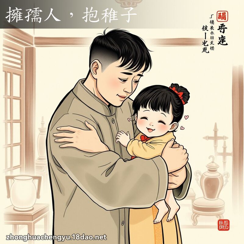 擁孺人,抱稚子 配图