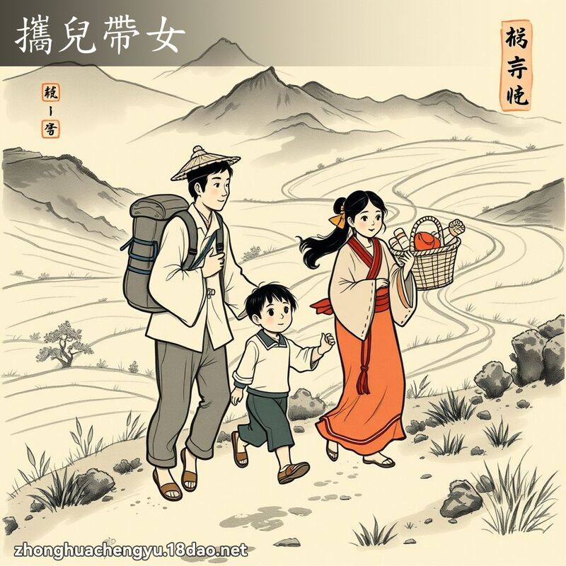 攜兒帶女 配图