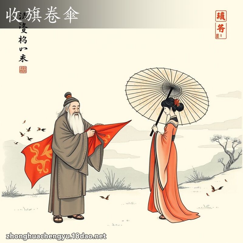 收旗卷傘 配图
