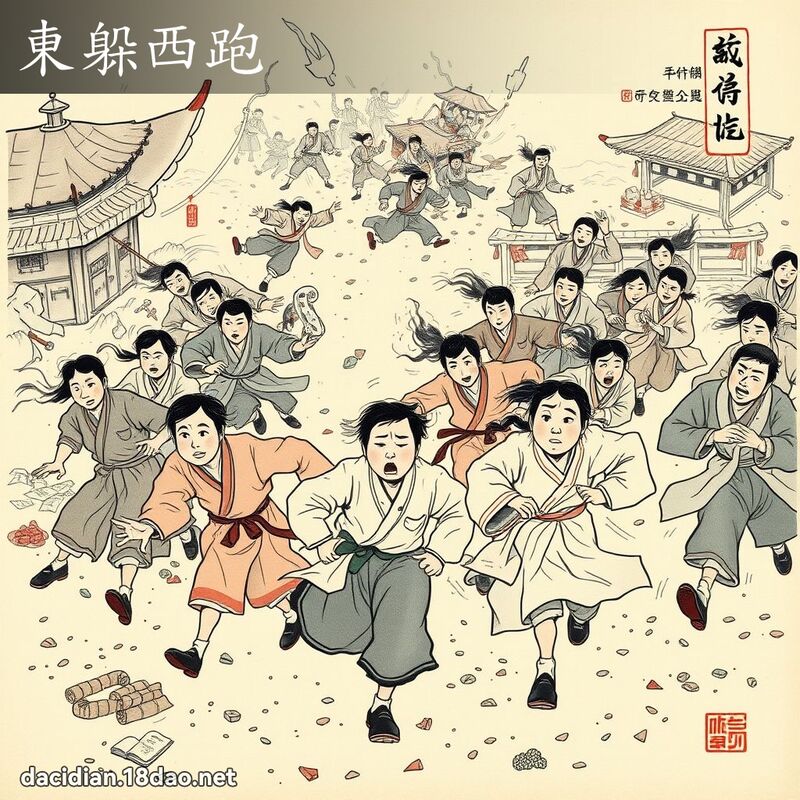 东躲西跑 - 中华成语配图