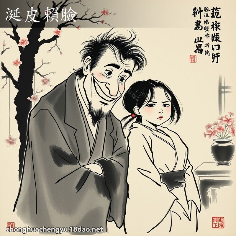 涎皮賴臉 - 中華成語配圖