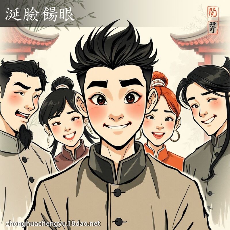 涎臉餳眼 - 中華成語配圖