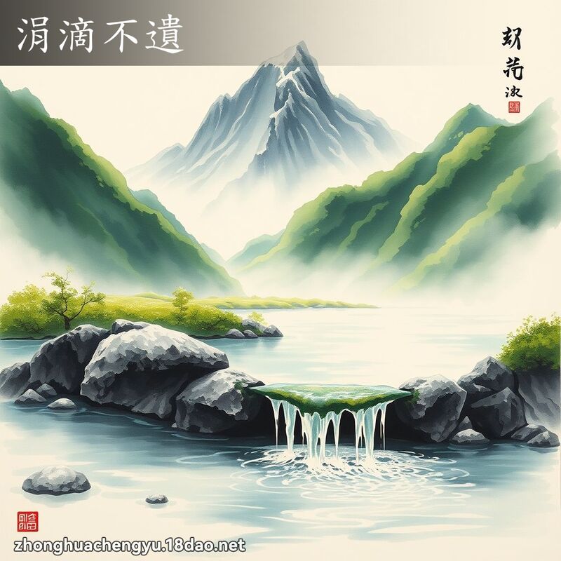 涓滴不遺 - 中華成語配圖