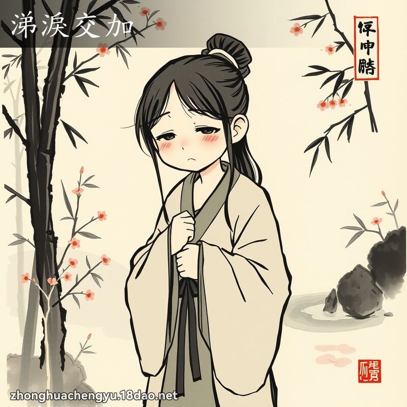 涕泪交加 - 中华成语配图