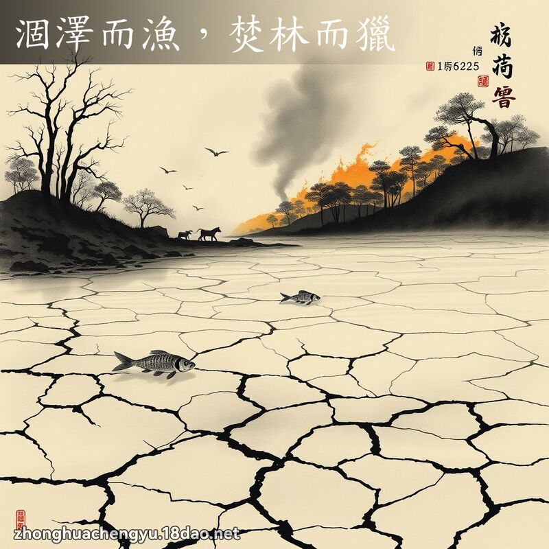 涸澤而漁，焚林而獵 - 中華成語配圖