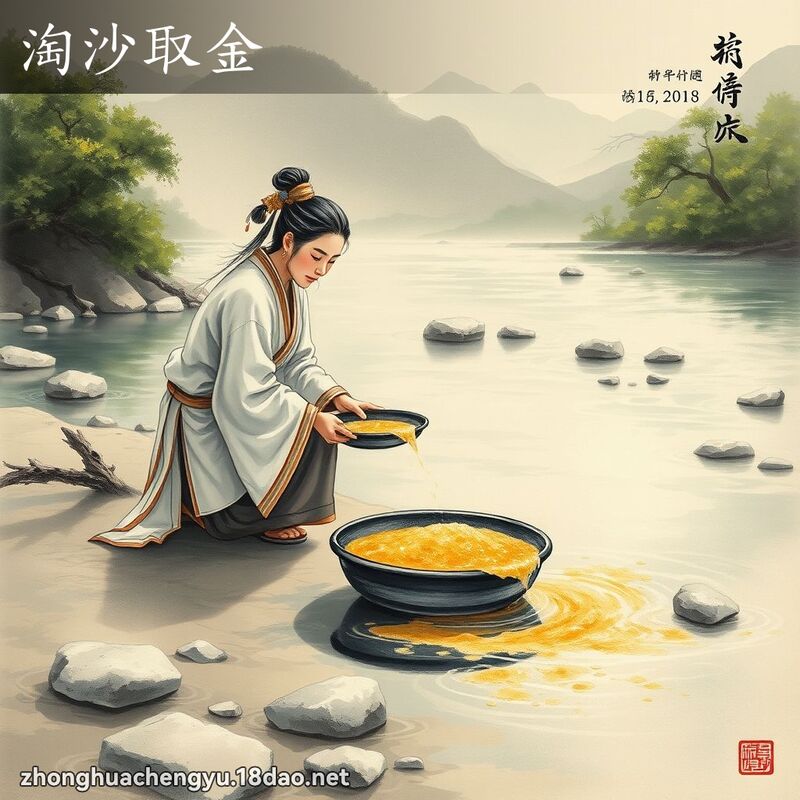 淘沙取金 - 中華成語配圖