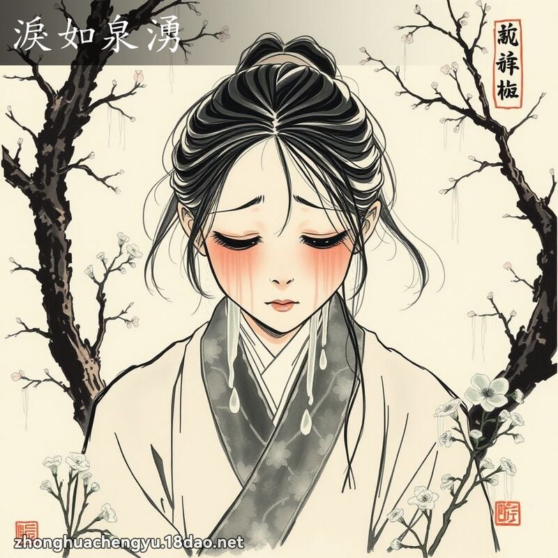 泪如泉涌 - 中华成语配图