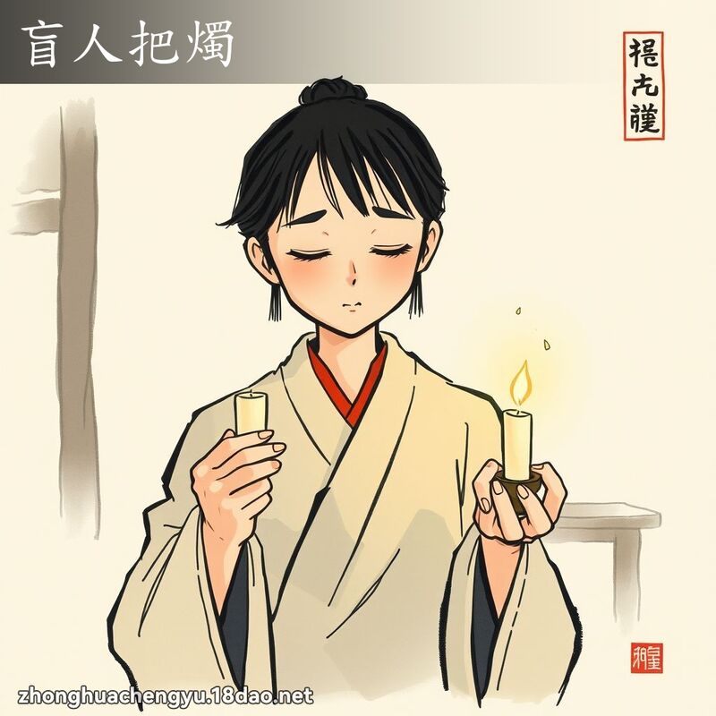 盲人把燭 - 中華成語配圖