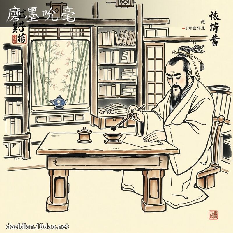 磨墨吮毫 配图