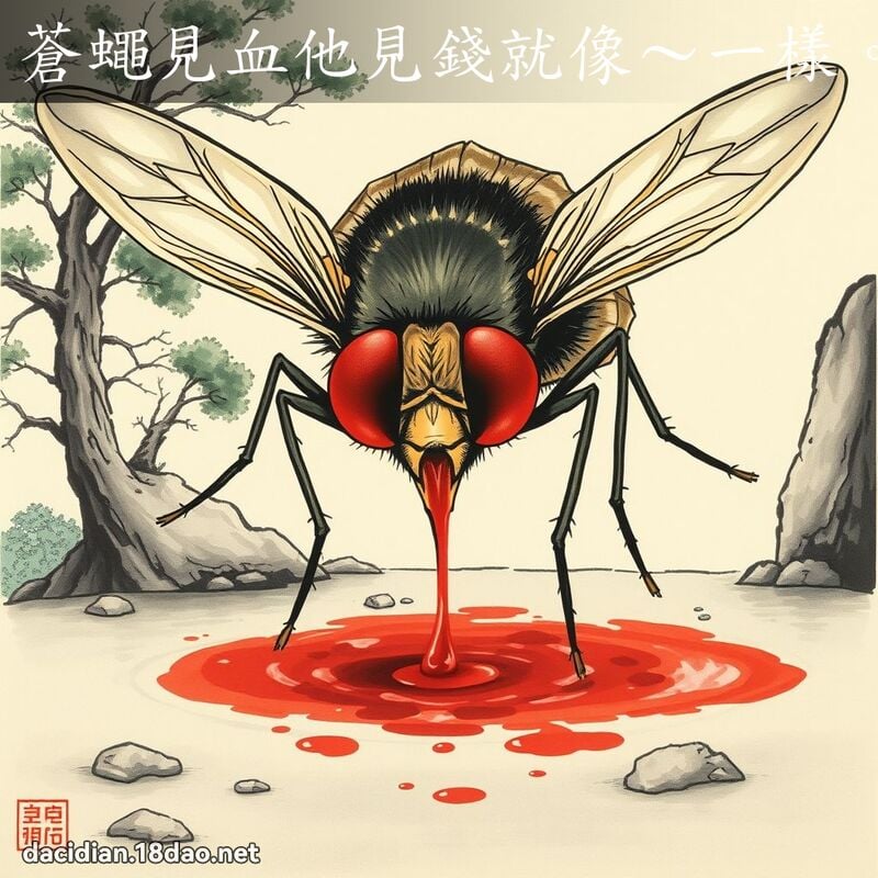 苍蝇见血他见钱就像~一样。 配图