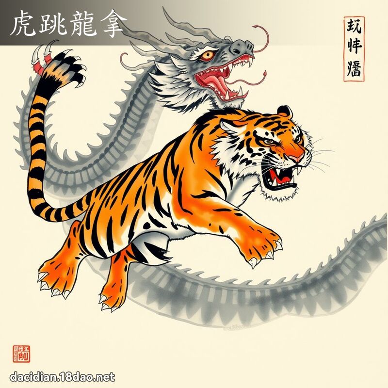 虎跳龙拿 - 中华成语配图