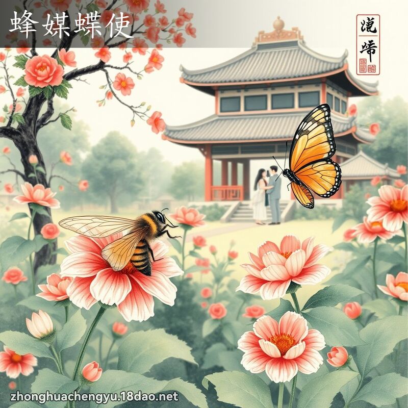 蜂媒蝶使 - 中華成語配圖