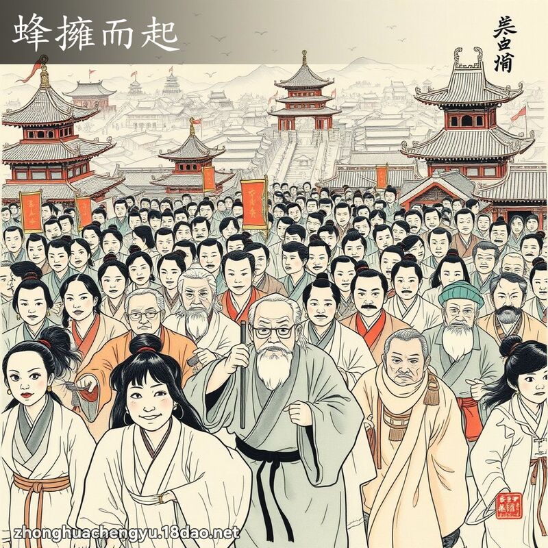 蜂擁而起 - 中華成語配圖