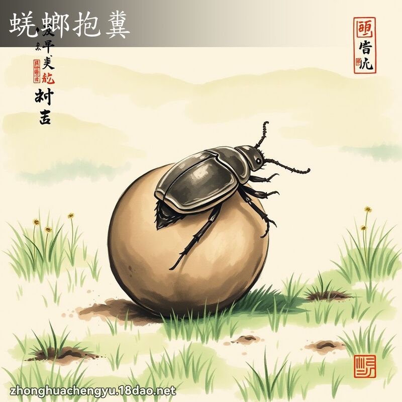 蜣螂抱糞 - 中華成語配圖