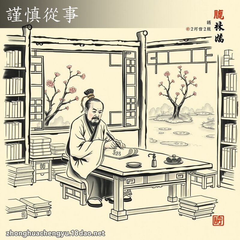 謹慎從事 - 中華成語配圖