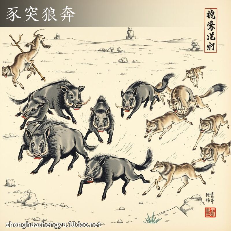 豕突狼奔 - 中华成语配图