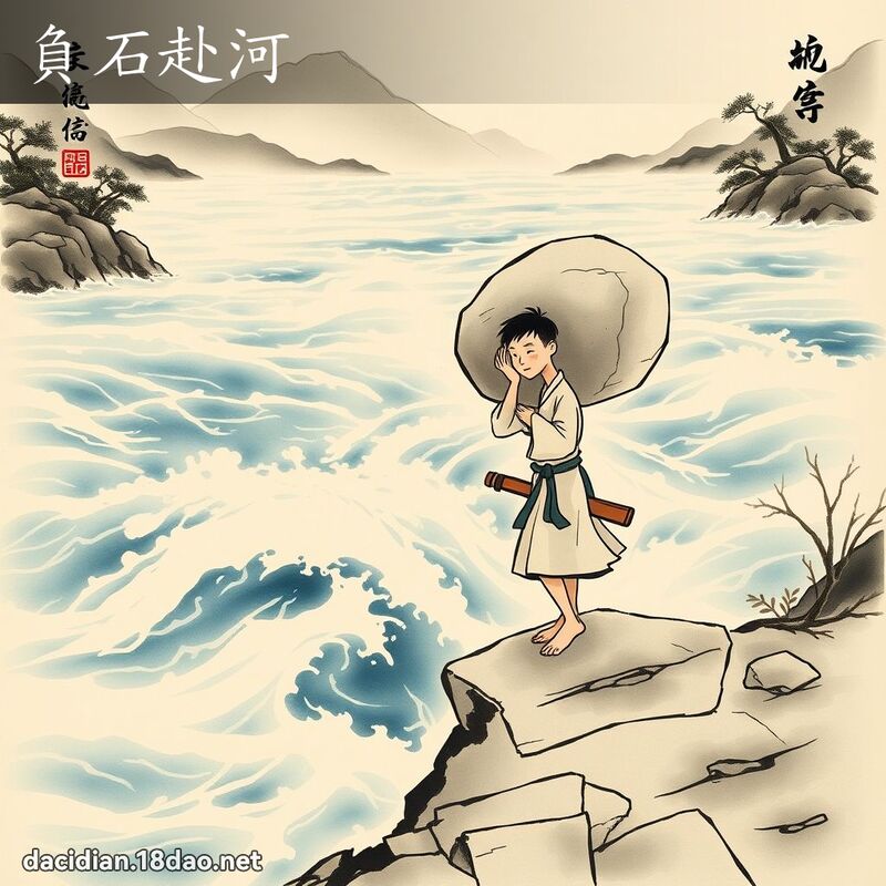 负石赴河 配图