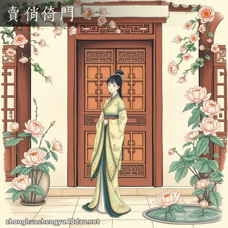 卖俏倚门 - 中华成语配图