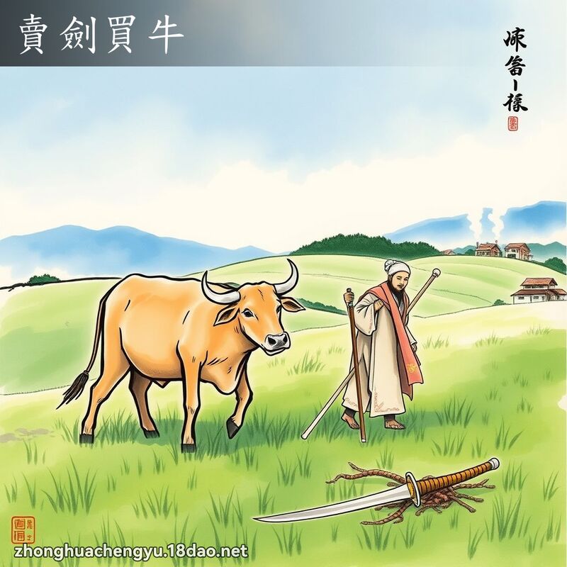 賣劍買牛 - 中華成語配圖