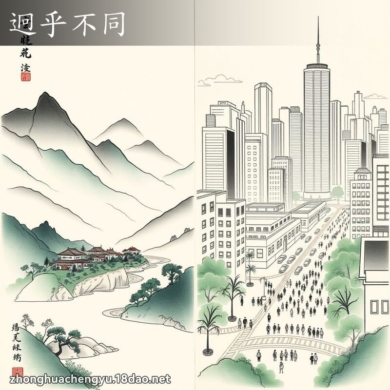 迥乎不同 - 中华成语配图