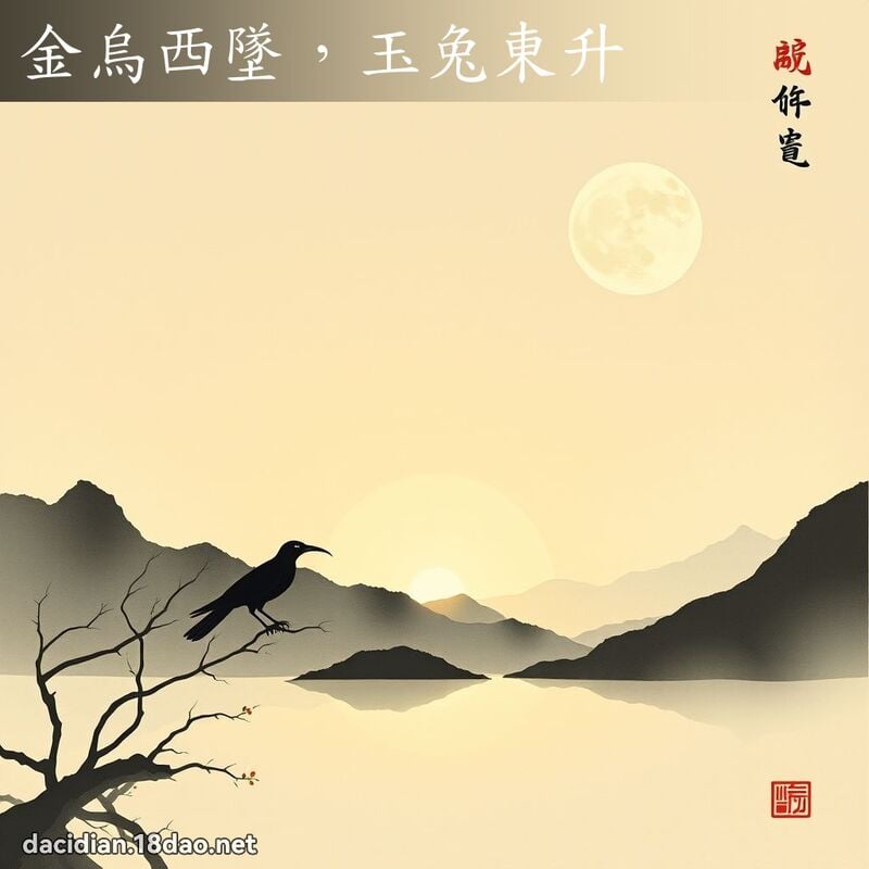金乌西坠,玉兔东升 配图
