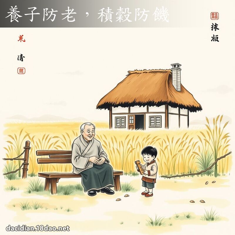 养子防老,积谷防饥 配图