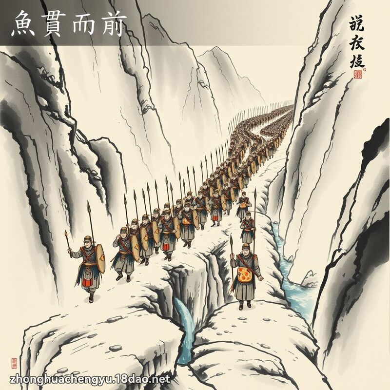 魚貫而前 - 中華成語配圖