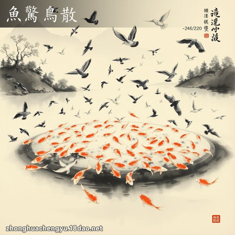 鱼惊鸟散 - 中华成语配图
