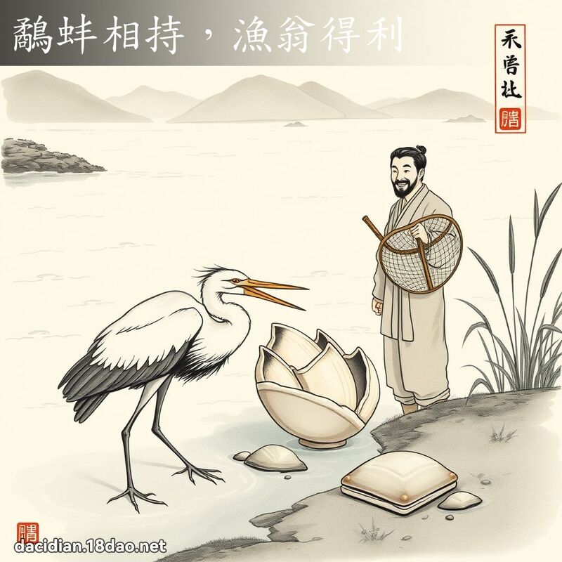 鷸蚌相持,渔翁得利 配图