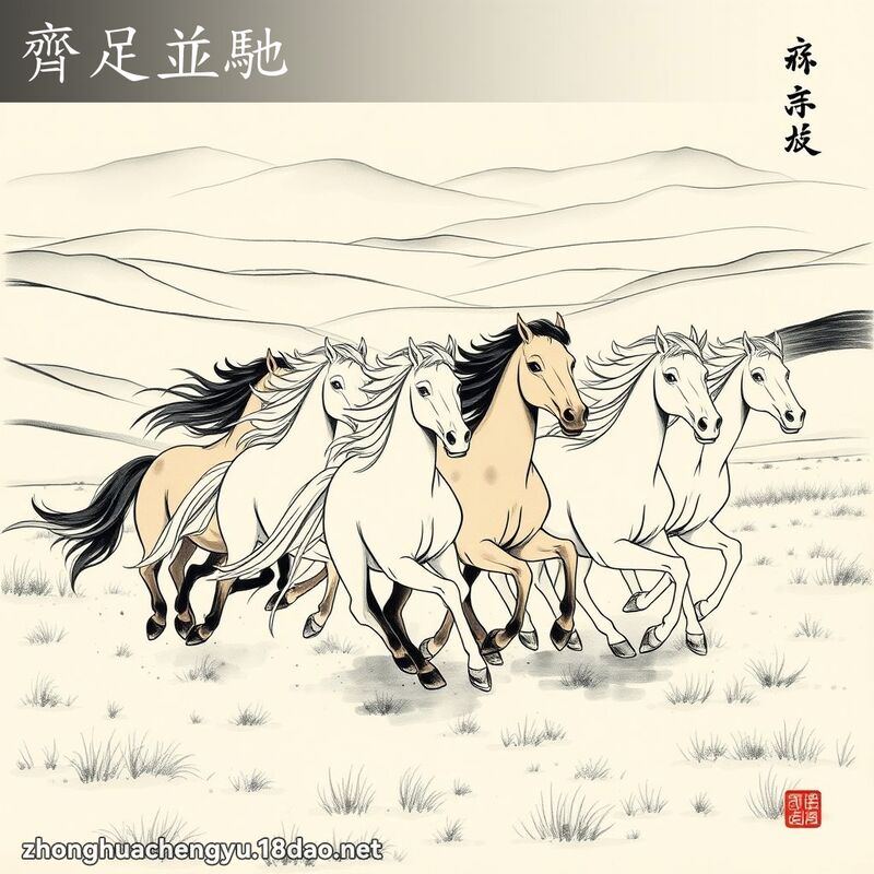 齊足並馳 - 中華成語配圖