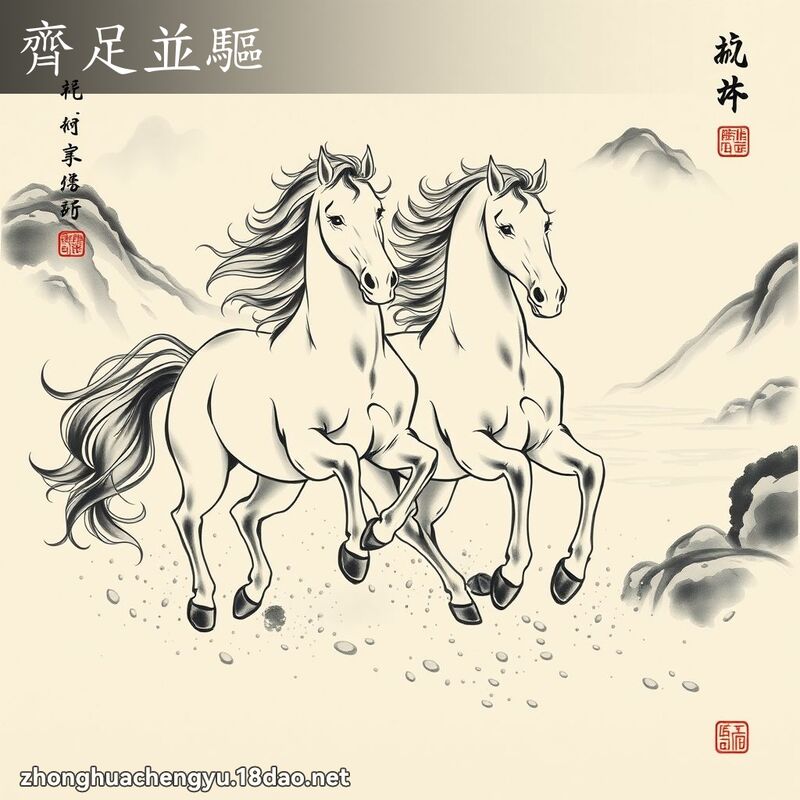 齊足並驅 - 中華成語配圖