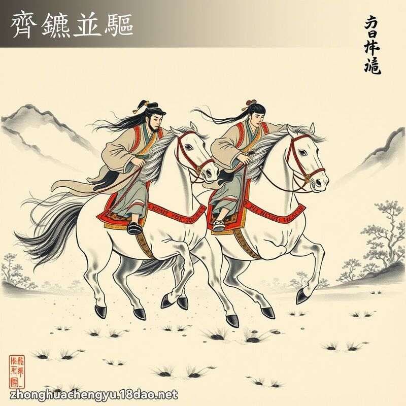 齐鑣並驱 - 中华成语配图