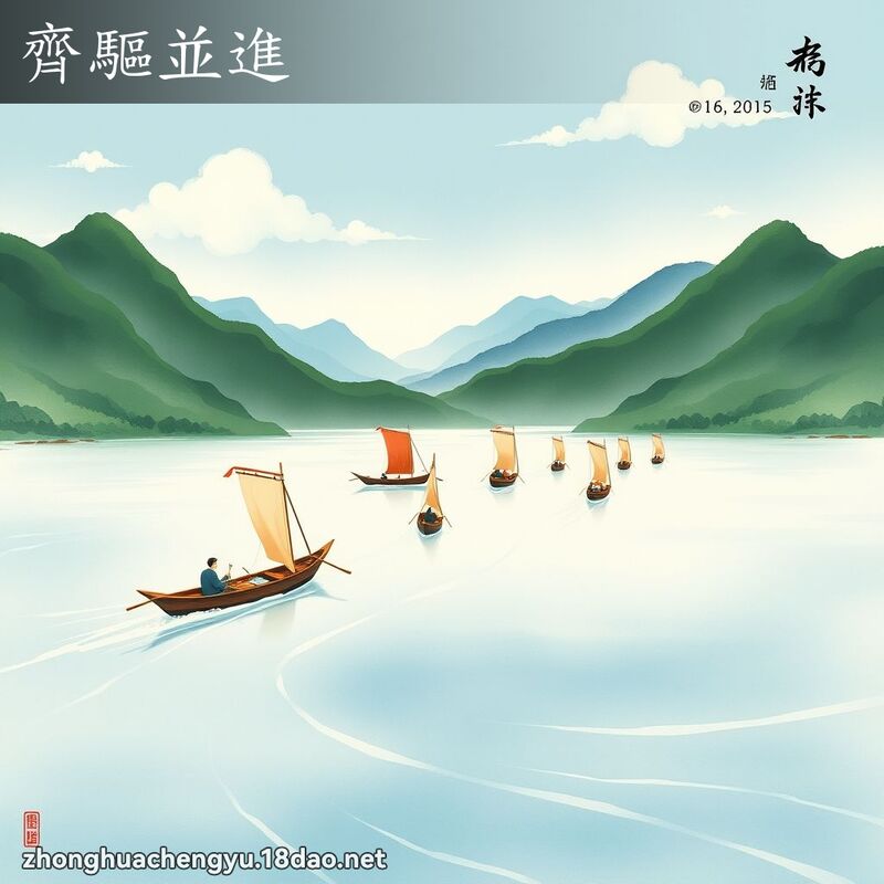 齊驅並進 - 中華成語配圖