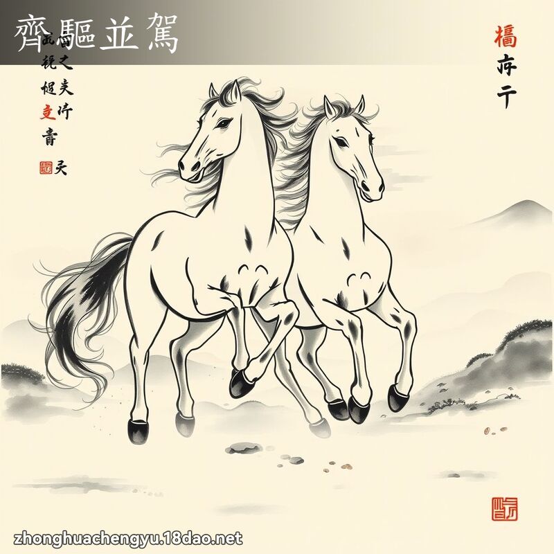 齐驱並驾 - 中华成语配图