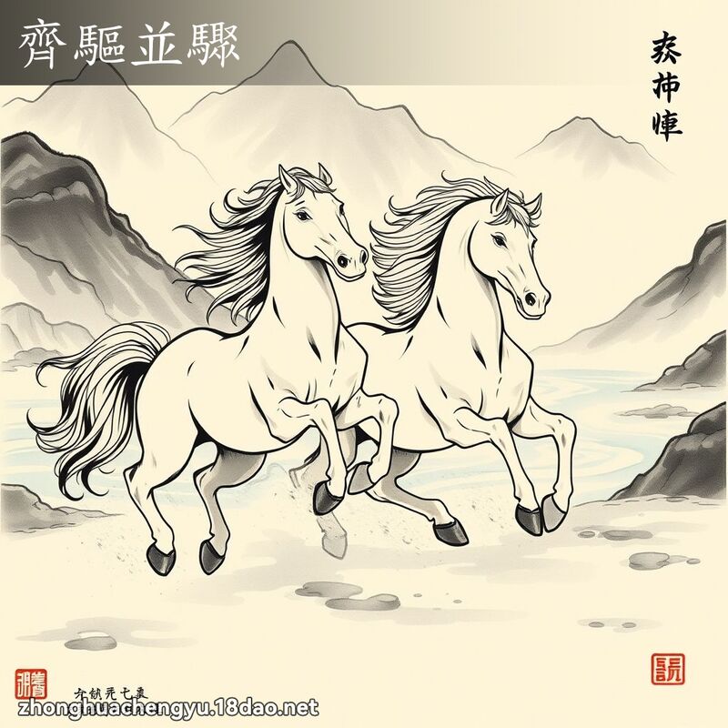 齐驱並骤 - 中华成语配图