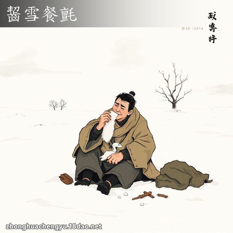 齧雪餐氈 - 中華成語配圖