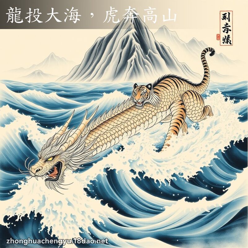 龙投大海，虎奔高山 - 中华成语配图
